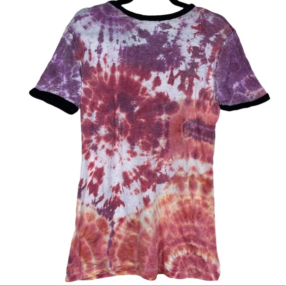 NWOT Led Zeppelin Tye-Dye Hippy Zoso Spell-out Graphic Ladies XL T-Shirt SS Pink - Picture 2 of 11